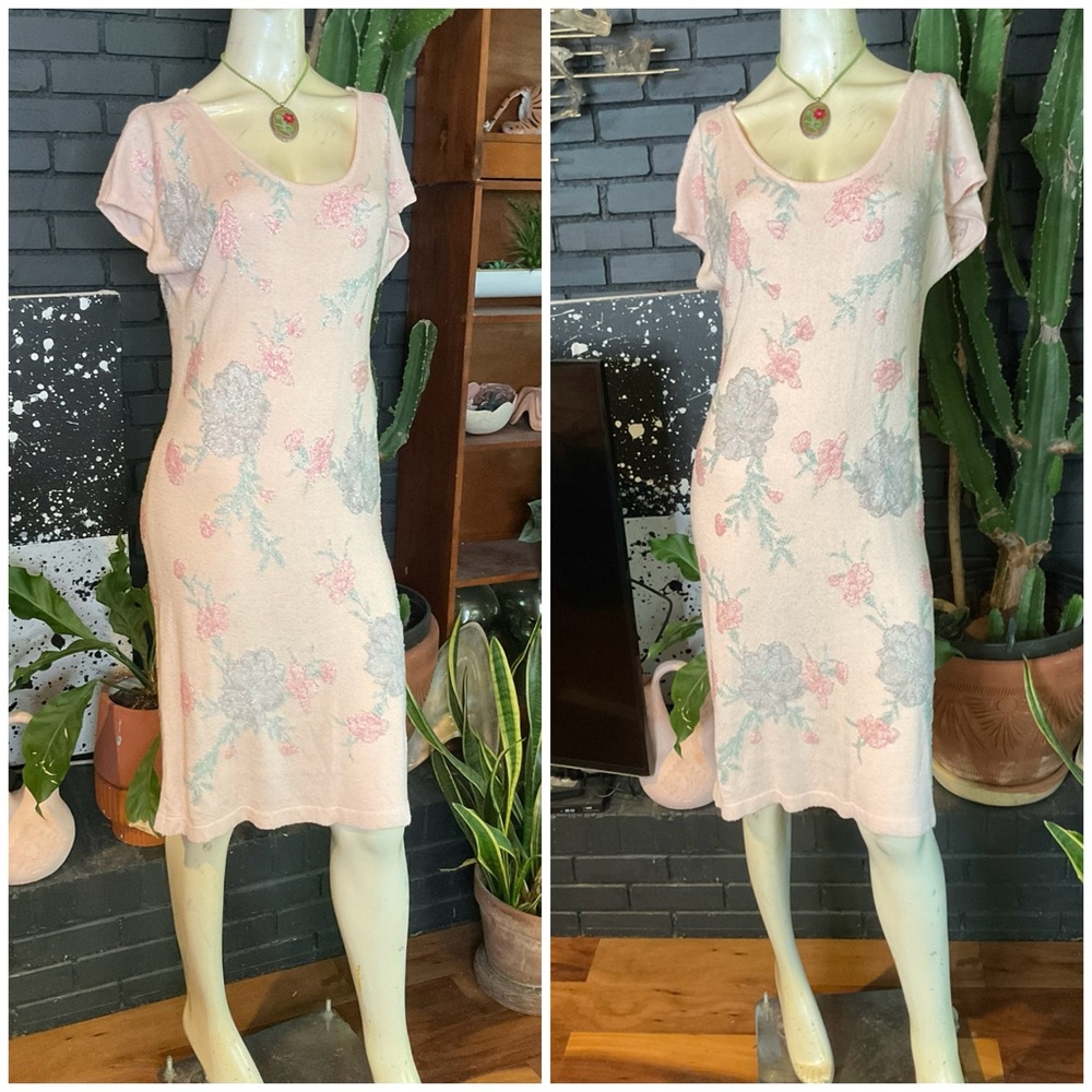 Vintage Nancy Johnson Heavily Beaded Knit Gatbsy Dress Small Medium 80s Floral - Picture 3 of 9